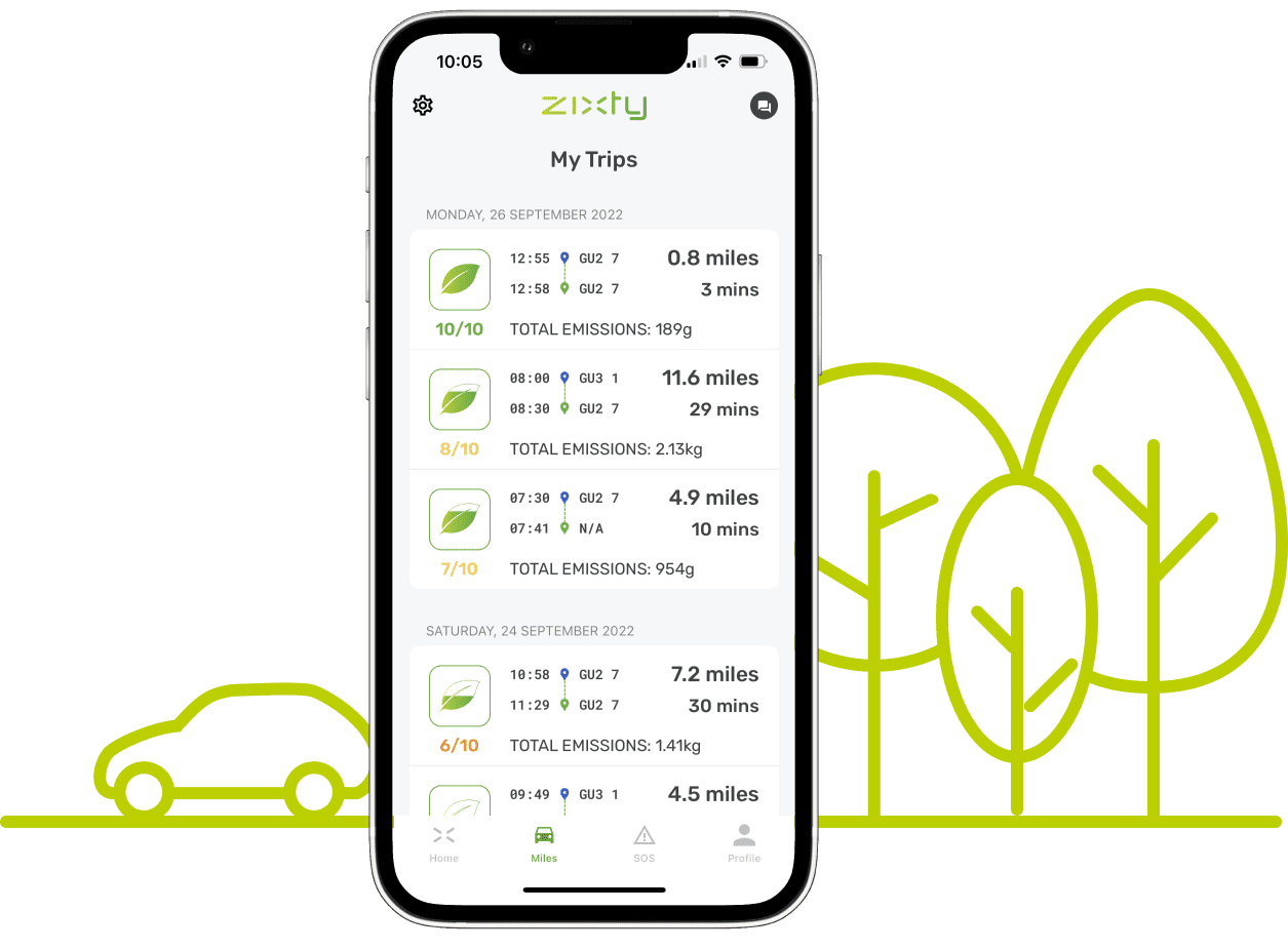 App screen showing trips